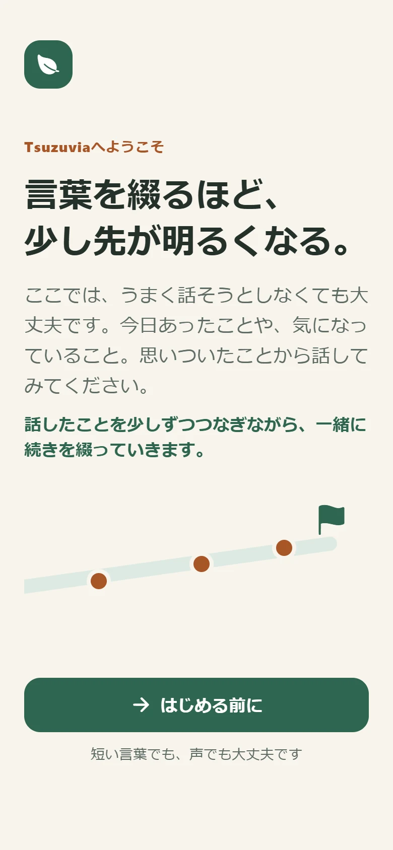 Tsuzuviaの初回案内画面。